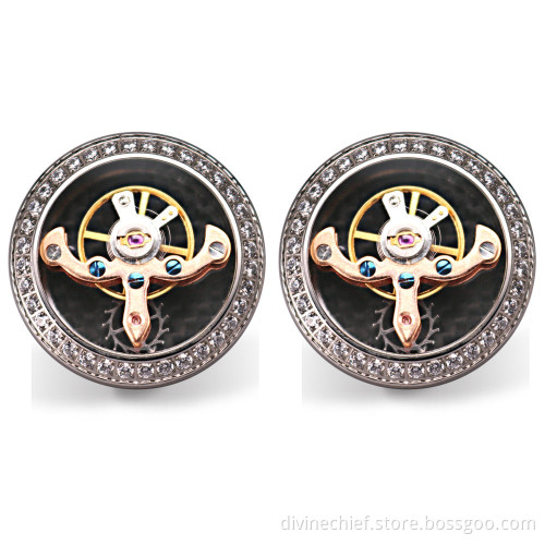 2016 Best Selling Mounted Stone Stainless Steel Tourbillon Movement Cufflinks